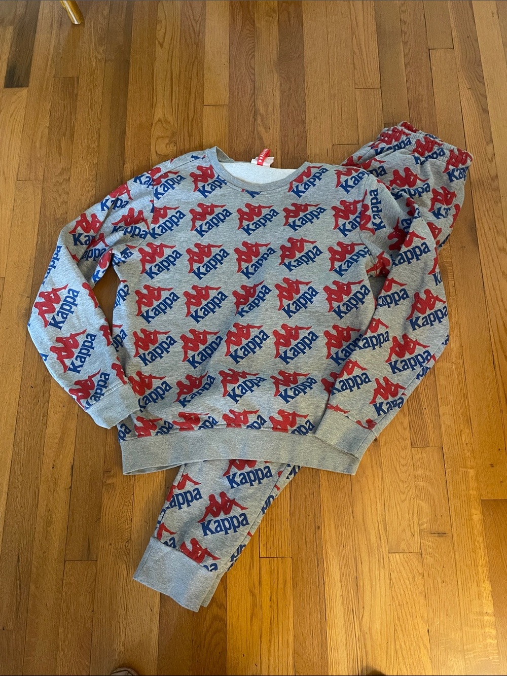 Kappa mens Gray Sweatshirt and pants  with Red and Blue Logo All-Over Print